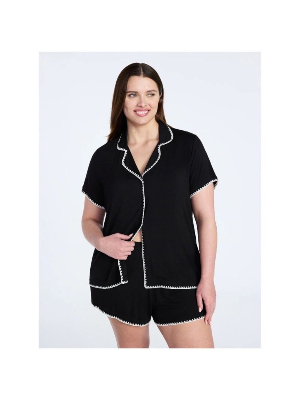 NWT Women’s Short Sleeve Notch Black Pajama Set – Plus Size 2X (18W-20W)